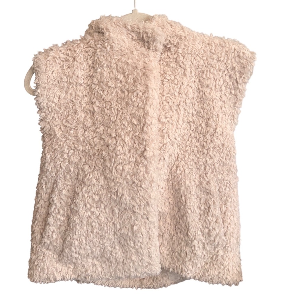 COS Women Cream Teddy Faux Fur Vest Funnel Neck Hidden Button Pockets Size 6
